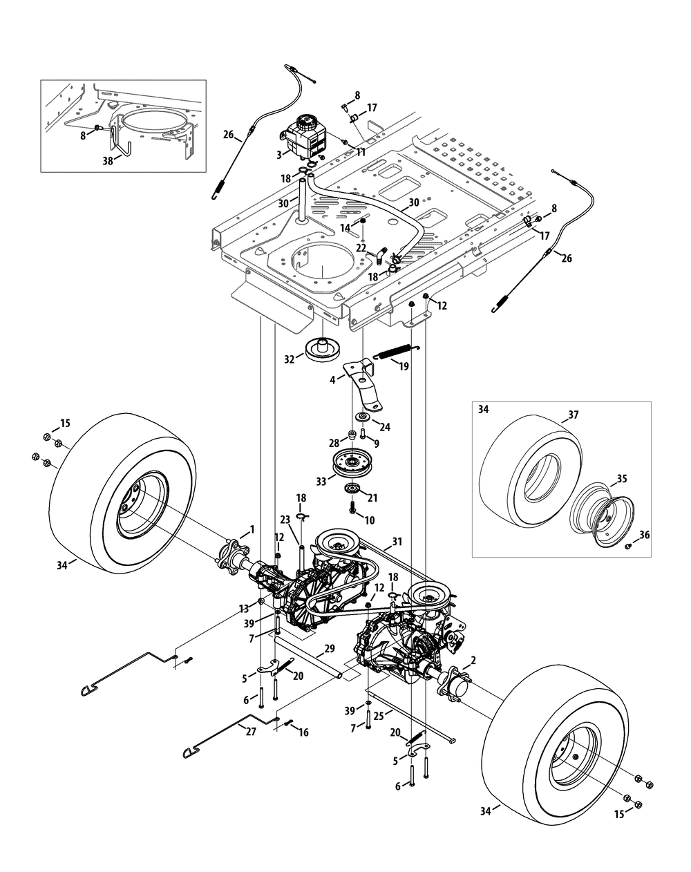 Drive System Diagram and Parts List for Z-FORCELZ54 (17BIDAGC-17BIDAGC010)(2015) Cub Cadet Lawn Tractor